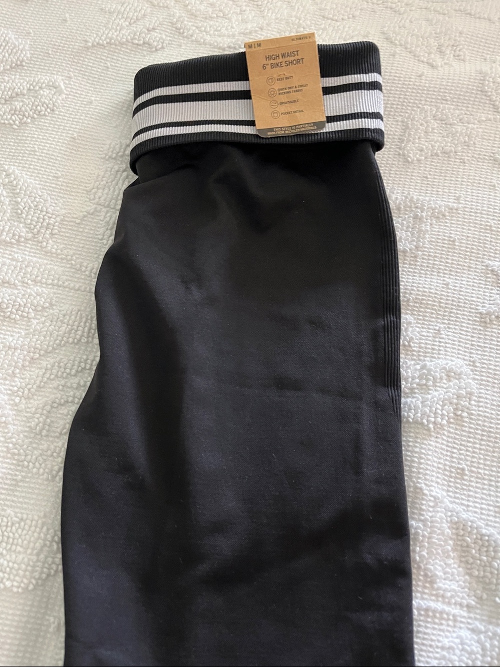 PINK Victoria's Secret Black bike shorts and White Striped Fold-Over Waistband